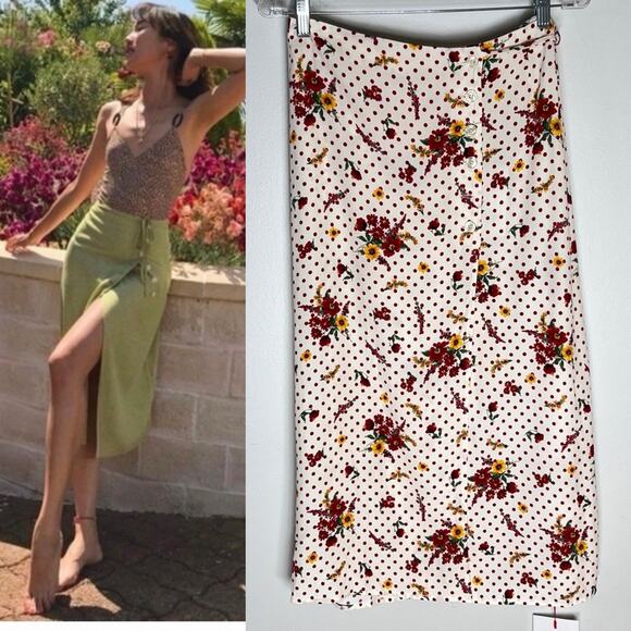 Rouje Dresses & Skirts - NEW Rouje Gloria Wrap Midi Skirt Polka Dot Floral Sz 42 (US 10)